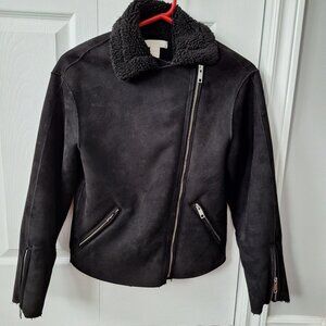 H&M Black Faux Suede Jacket with Sherpa Lining